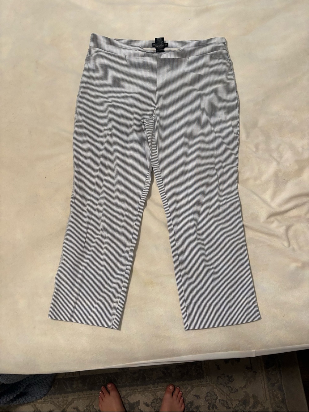 Hilary Radley Blue and White Striped Cropped Pants